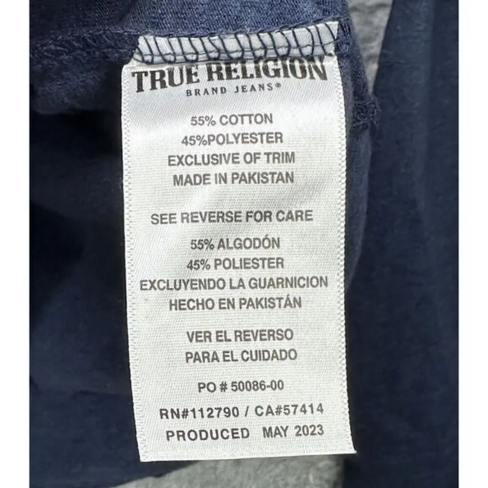 New TRUE RELIGION Blue Henley Long‎ Sleeve Shirt Mens Size 2XL